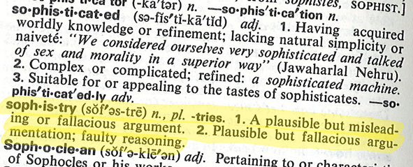 Dictionary page with sophistry highlighted