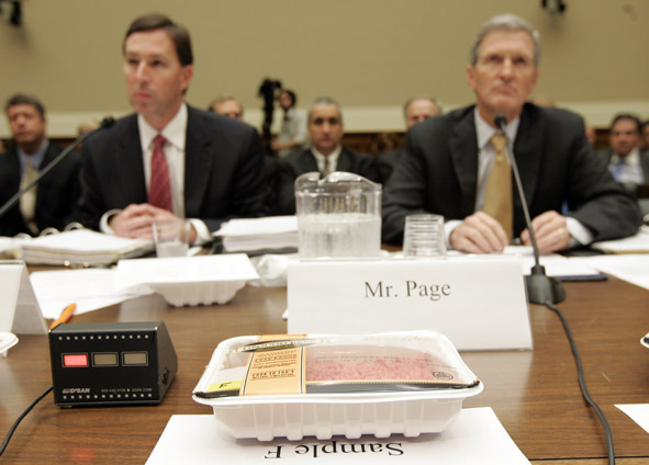 Package of meat at a food safety hearing.