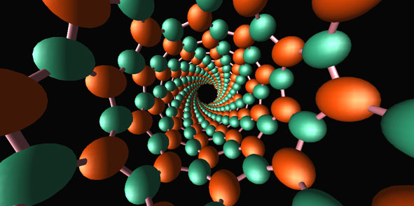 A view down the middle of a boron nitride nanotube.