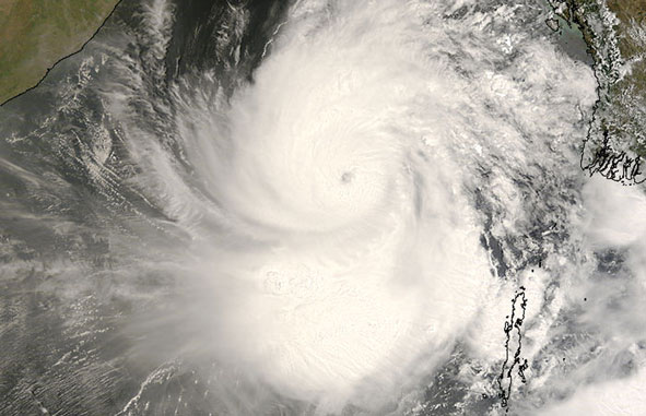 Cyclone Nargis as it approaches the coast of Bangladesh