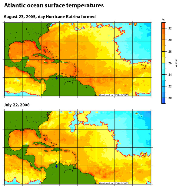 Atlantic surface temps