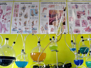 Beakers in a lab