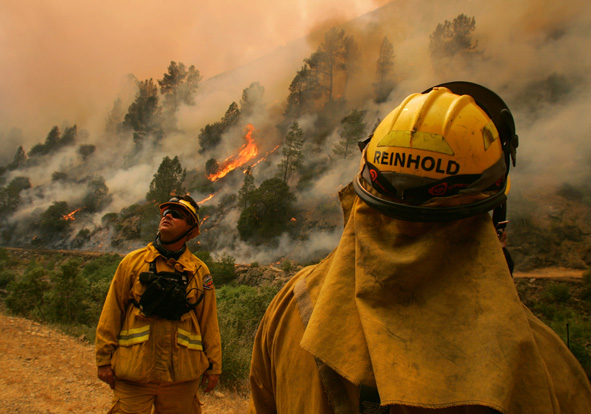Fires burning across the Briceburg mountains along side the Merced River in Briceburg, Calif.