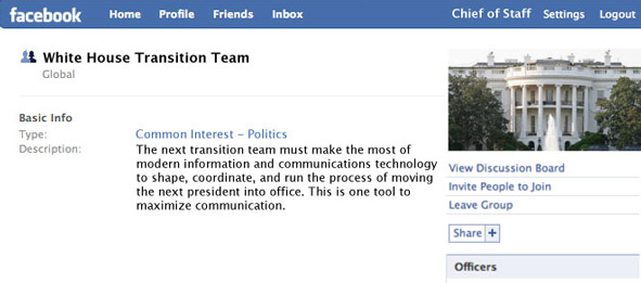 White House transition team facebook page