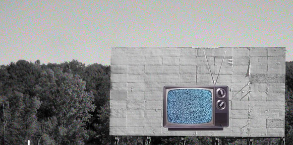 fuzzy TV on a billboard