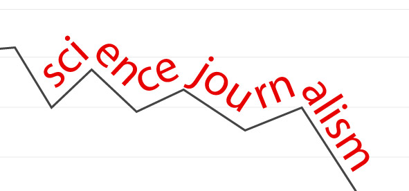 text reading science journalism following a jagged stock market index line