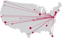 regional hubs radiating from Washington DC