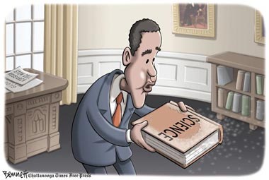Obama dusting off a book entitled science