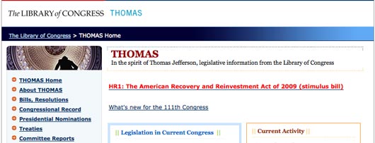THOMAS site with stimulus bill link