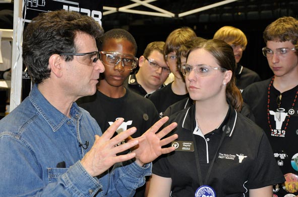 US FIRST founder Dean Kamen with a group of high school students.
