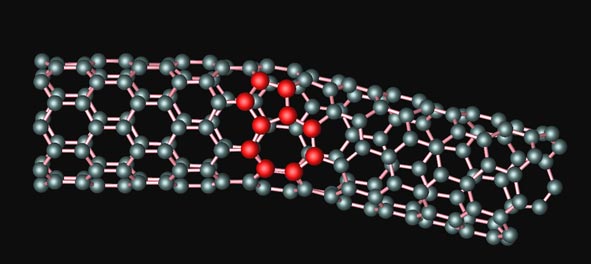 A semiconducting metal junction formed from two carbon nanotubes.