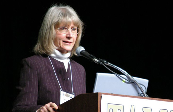 Eugenie Scott speaking at a lecturn