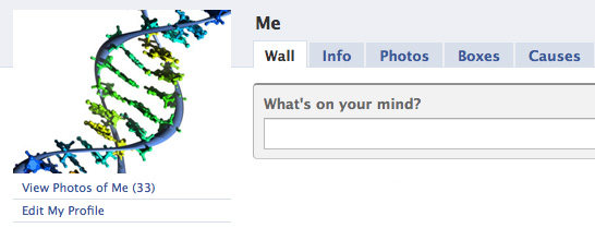 social networking site profile with picture of DNA and the name Me