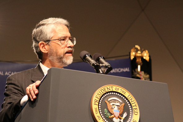 John Holdren speaking at the National Academies of Science