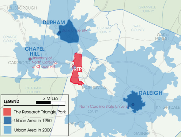 map of Research Triangle area in North Carolina