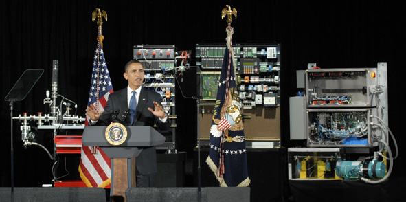 President Barack Obama speaks at Hudson Valley Community College in Troy, N.Y.