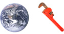 planet Earth with a pipe wrench