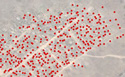 The Porta Farm settlement in Zimbabwe, where government forces demolished the homes of about 700,000 people in 2005. This image analysis by AAAS shows 870 destroyed structures.  © Copyright 2006 DigitalGlobe Inc.