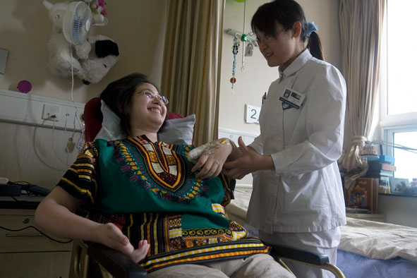 Patient receiving treatment at  receiving treatment at the Tiantan Puhua Hospital in Beijing, China